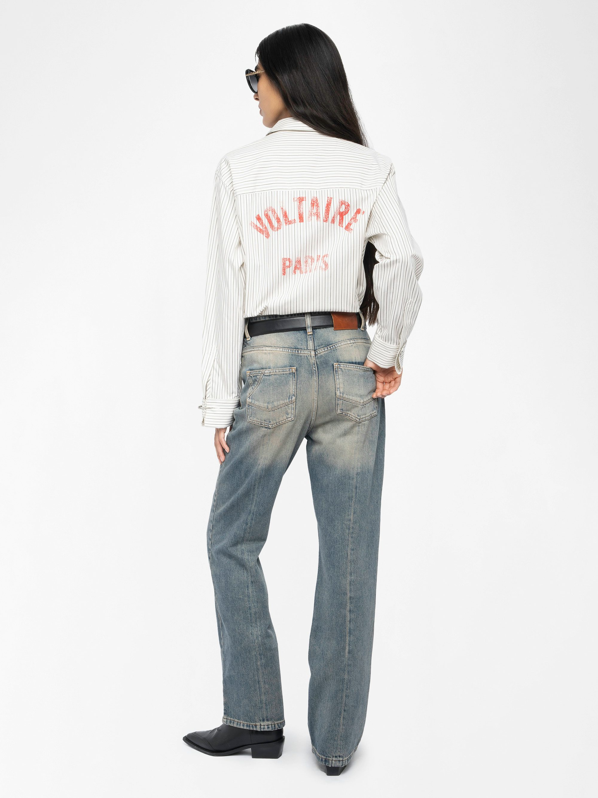 Morning Shirt - Loose shirt in striped poplin with back print.